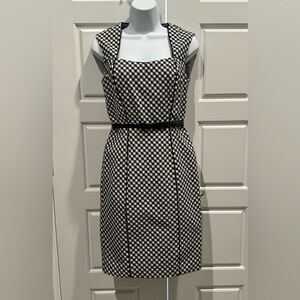 WHBM Size 0. New with tags. White Checkered Cut Out Back Sheath Dress RN#11453
